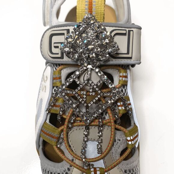 Gucci Fabric Mesh Tinsel Platform Embellished Dad Sandal EU 37 US 7 Velcro Strap - Picture 6 of 12